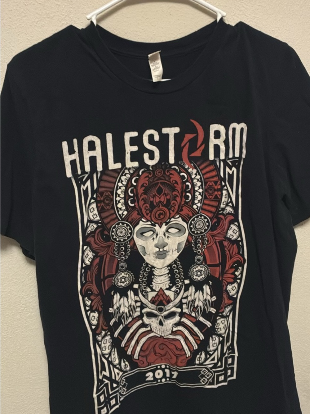 Halestorm Women’s Black Graphic Tee with Red & White Band Art